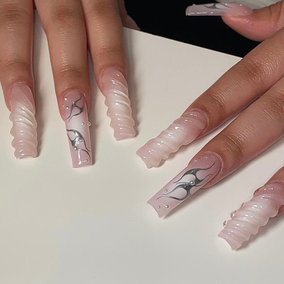 white pearl chrome nails