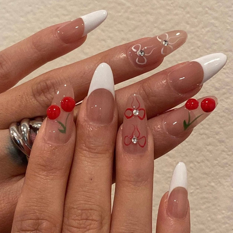 Ivory Cherry French Nails