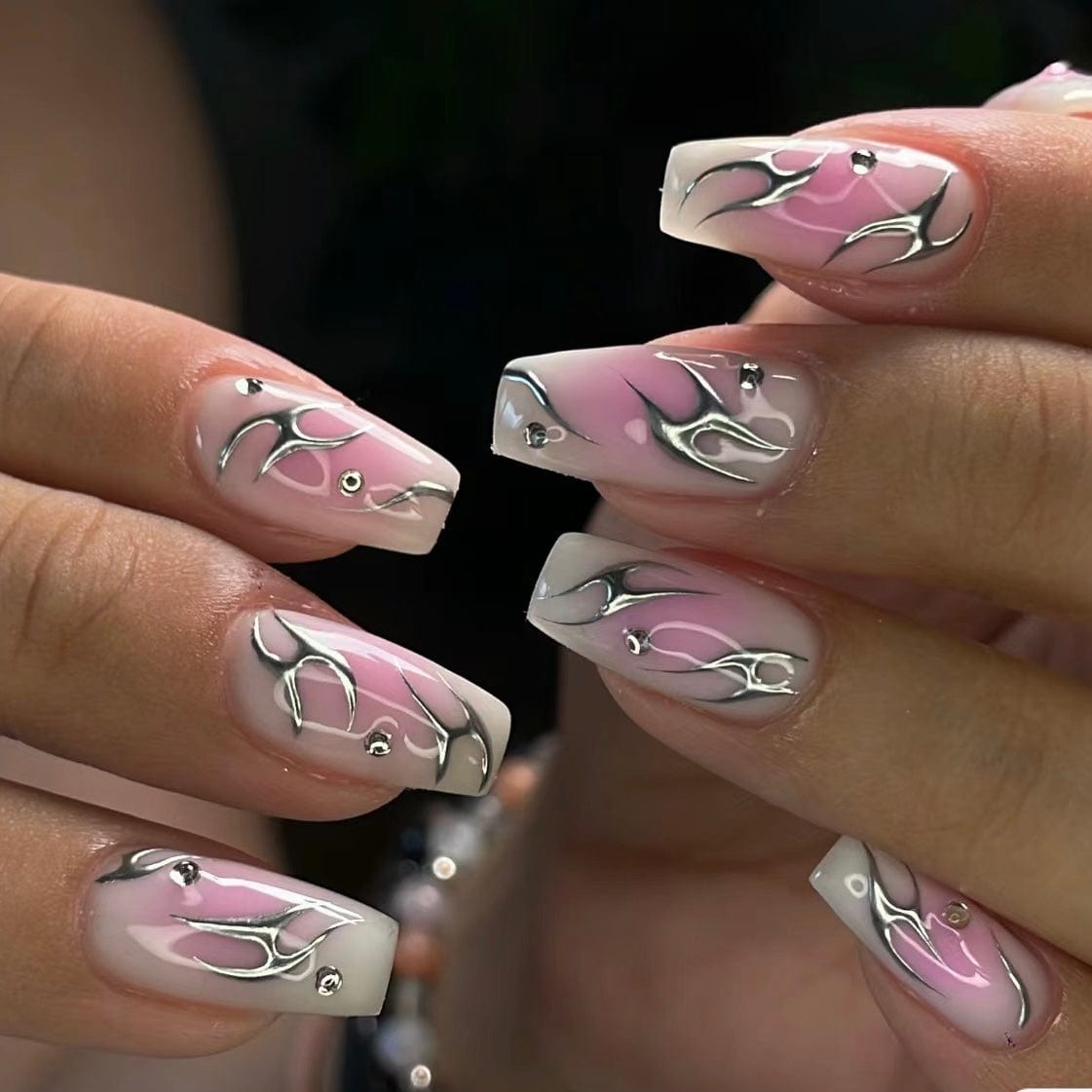 pink and white gel nails