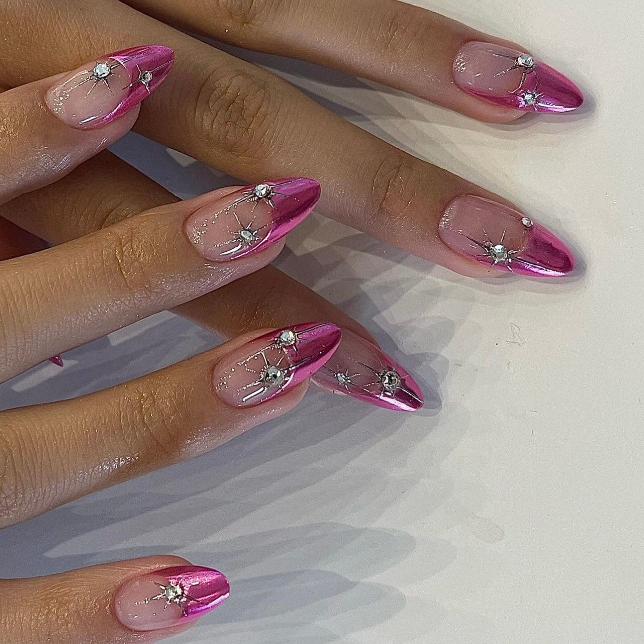 pink chrome french tip nails