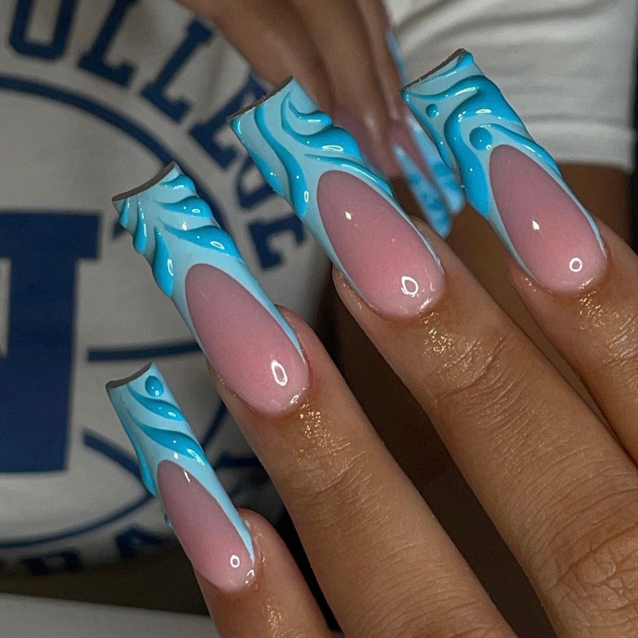 blue french tip nails