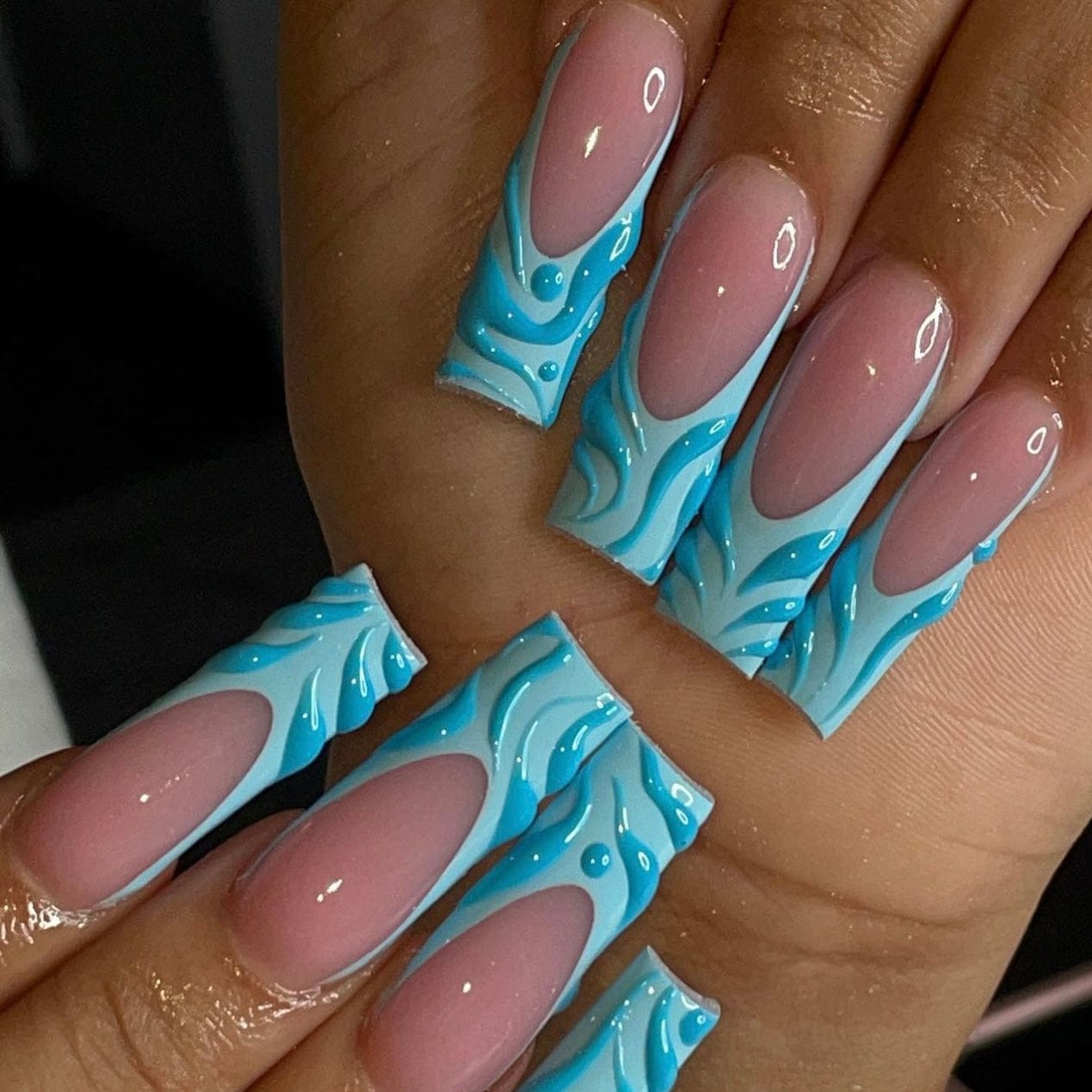 blue french nails