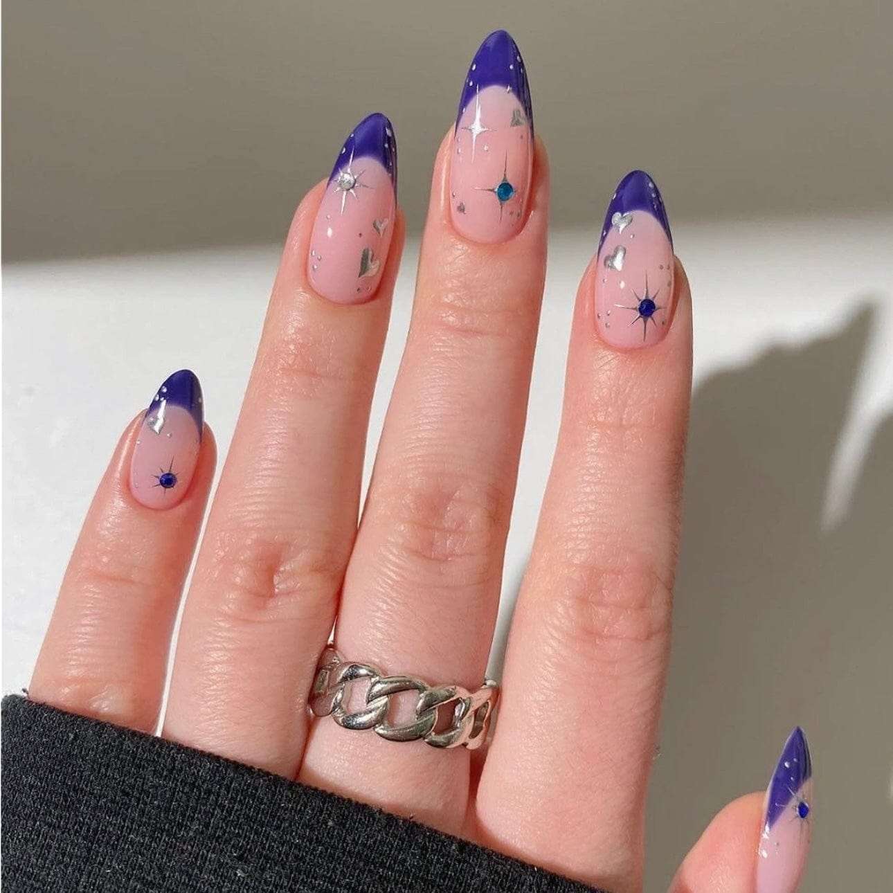 blue french tip nails