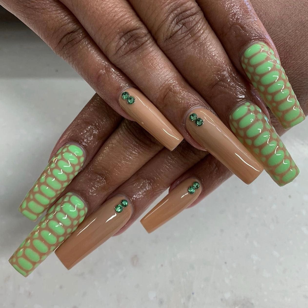 Electric Lime Amber Nails