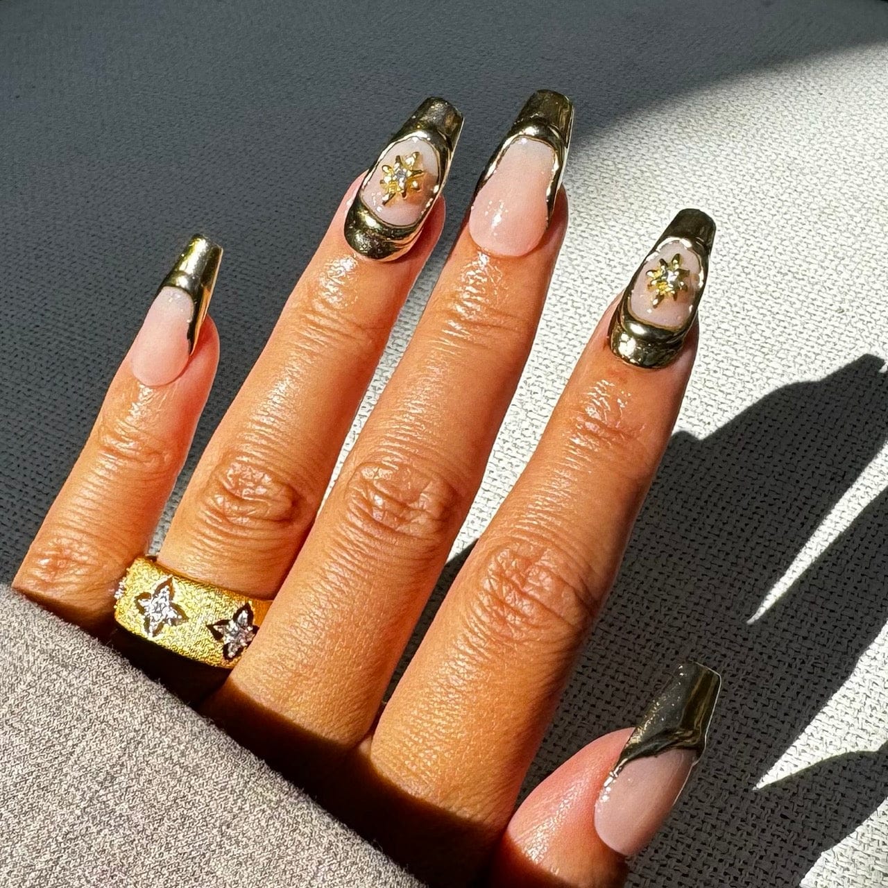 Gold French Chrome Nails