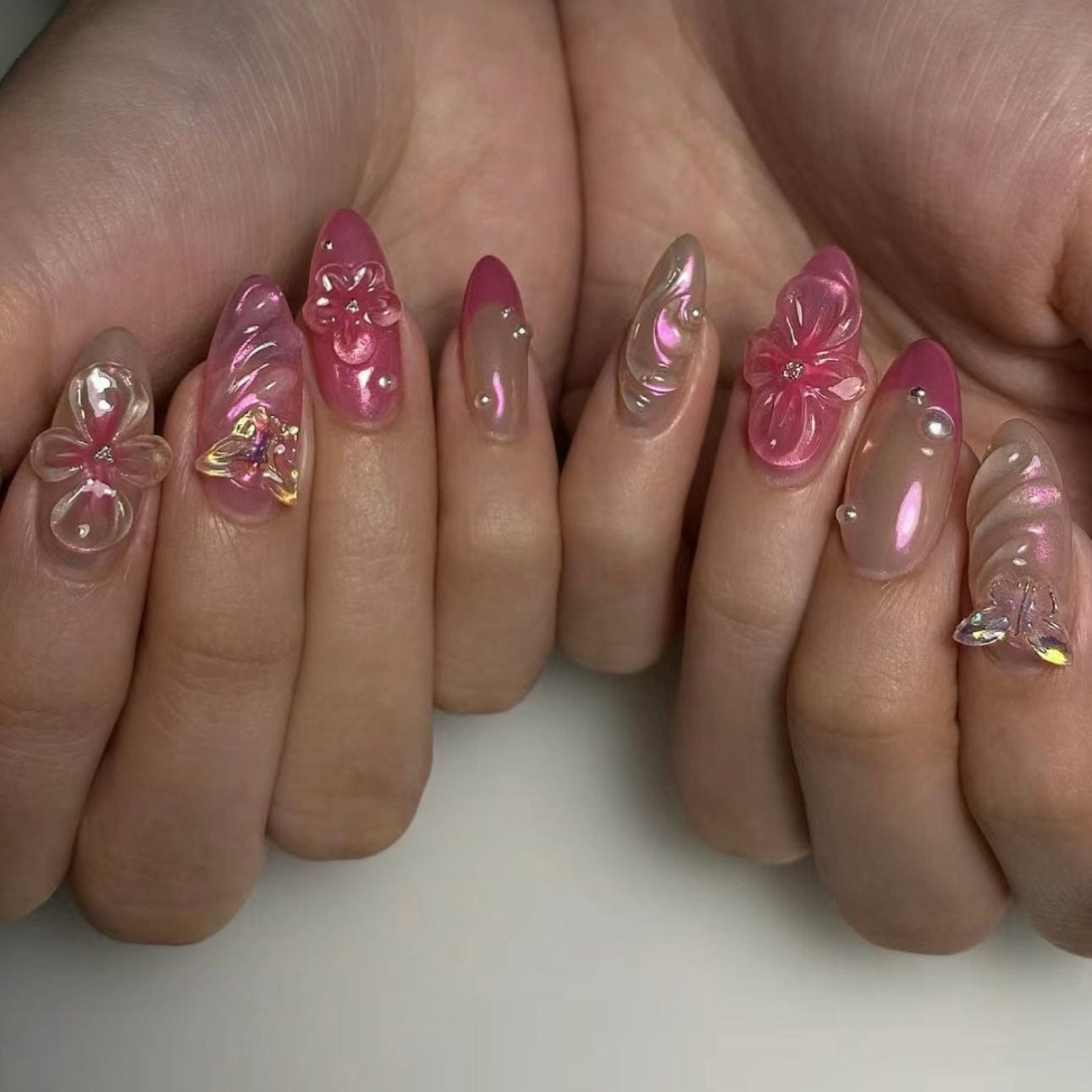 Pink 3D Flower Nails