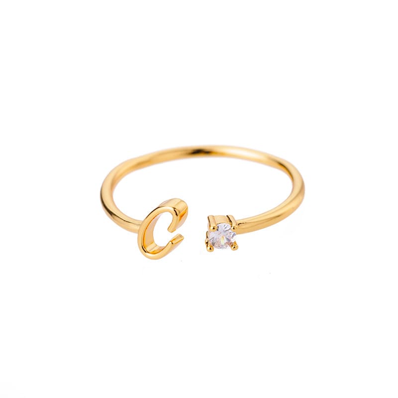 Open Initial Ring with Gemstone in 18K Gold