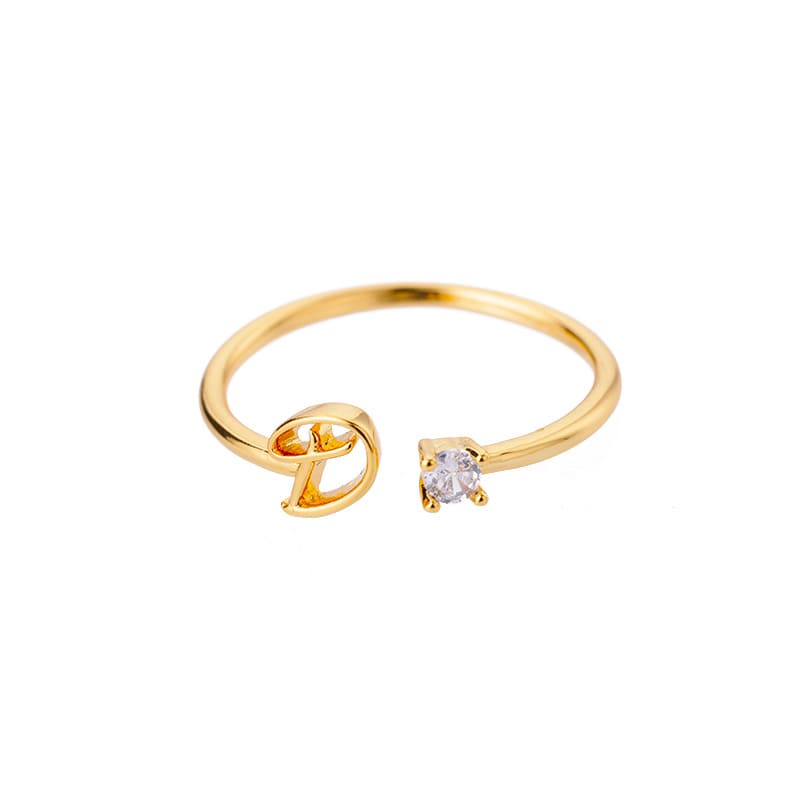 Open Initial Ring with Gemstone in 18K Gold