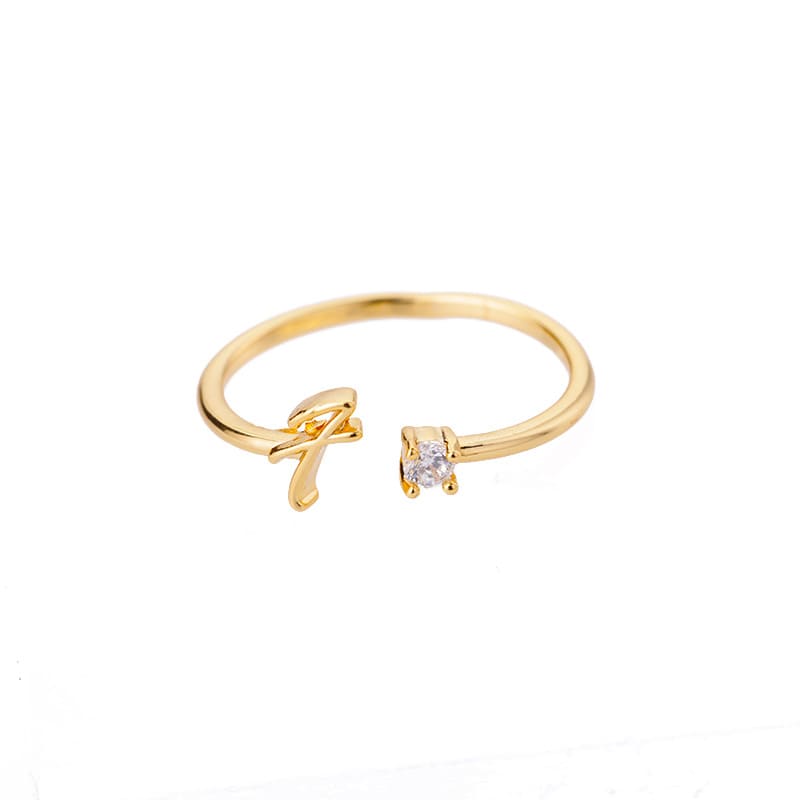 Open Initial Ring with Gemstone in 18K Gold