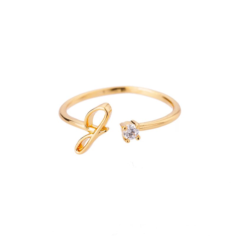 Open Initial Ring with Gemstone in 18K Gold