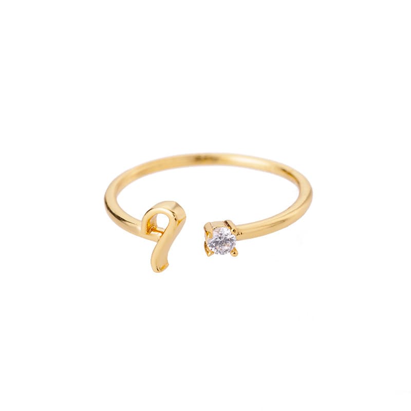 Open Initial Ring with Gemstone in 18K Gold