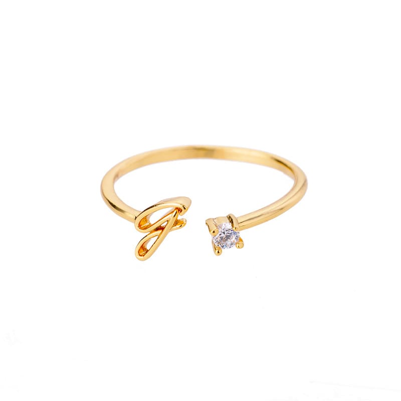 Open Initial Ring with Gemstone in 18K Gold