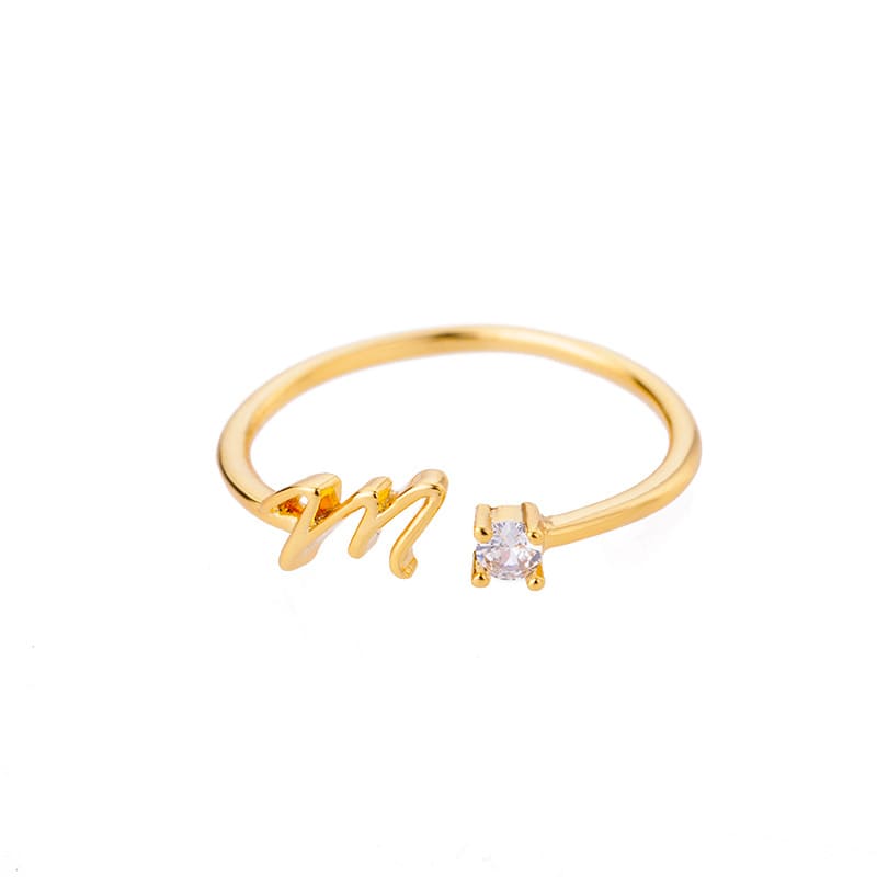 Open Initial Ring with Gemstone in 18K Gold