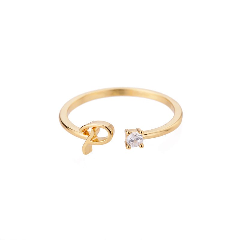 Open Initial Ring with Gemstone in 18K Gold