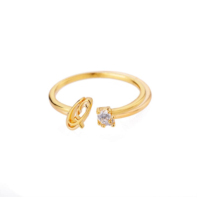 Open Initial Ring with Gemstone in 18K Gold