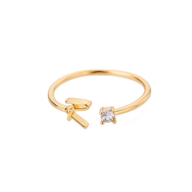 Open Initial Ring with Gemstone in 18K Gold