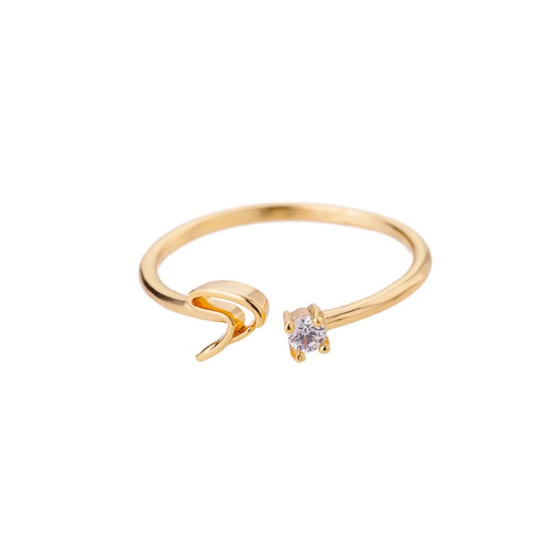 Open Initial Ring with Gemstone in 18K Gold