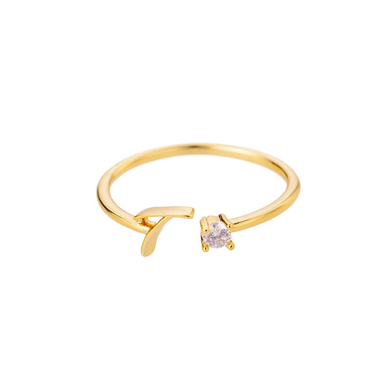 Open Initial Ring with Gemstone in 18K Gold