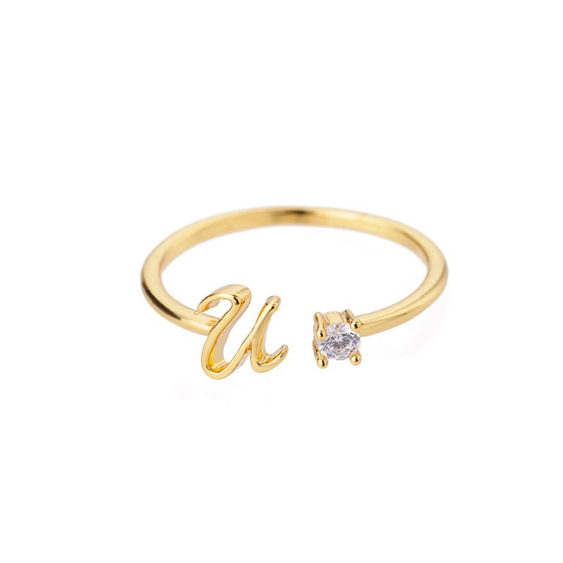 Open Initial Ring with Gemstone in 18K Gold