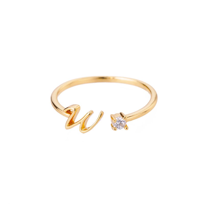 Open Initial Ring with Gemstone in 18K Gold