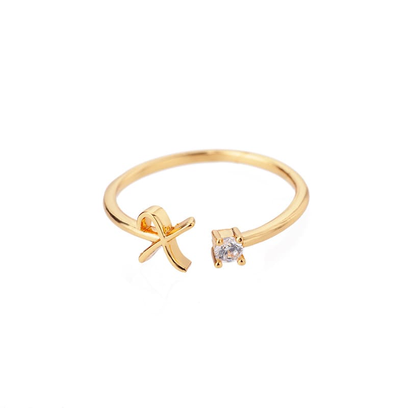 Open Initial Ring with Gemstone in 18K Gold