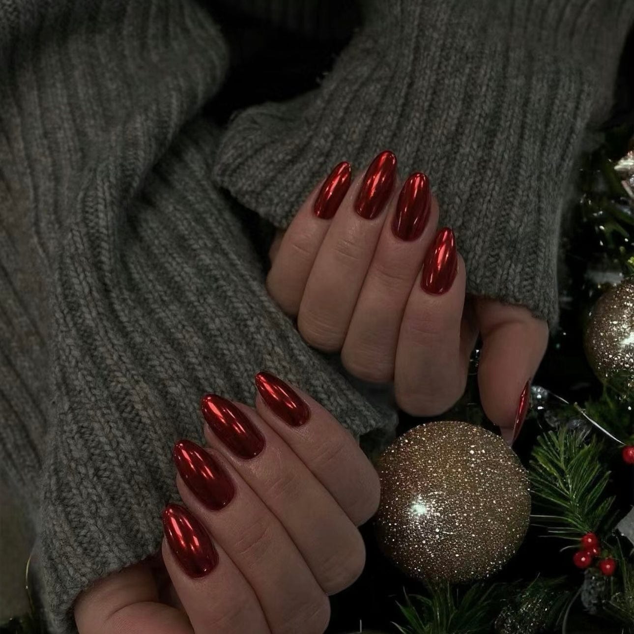 presson nails christmas red chrome nail