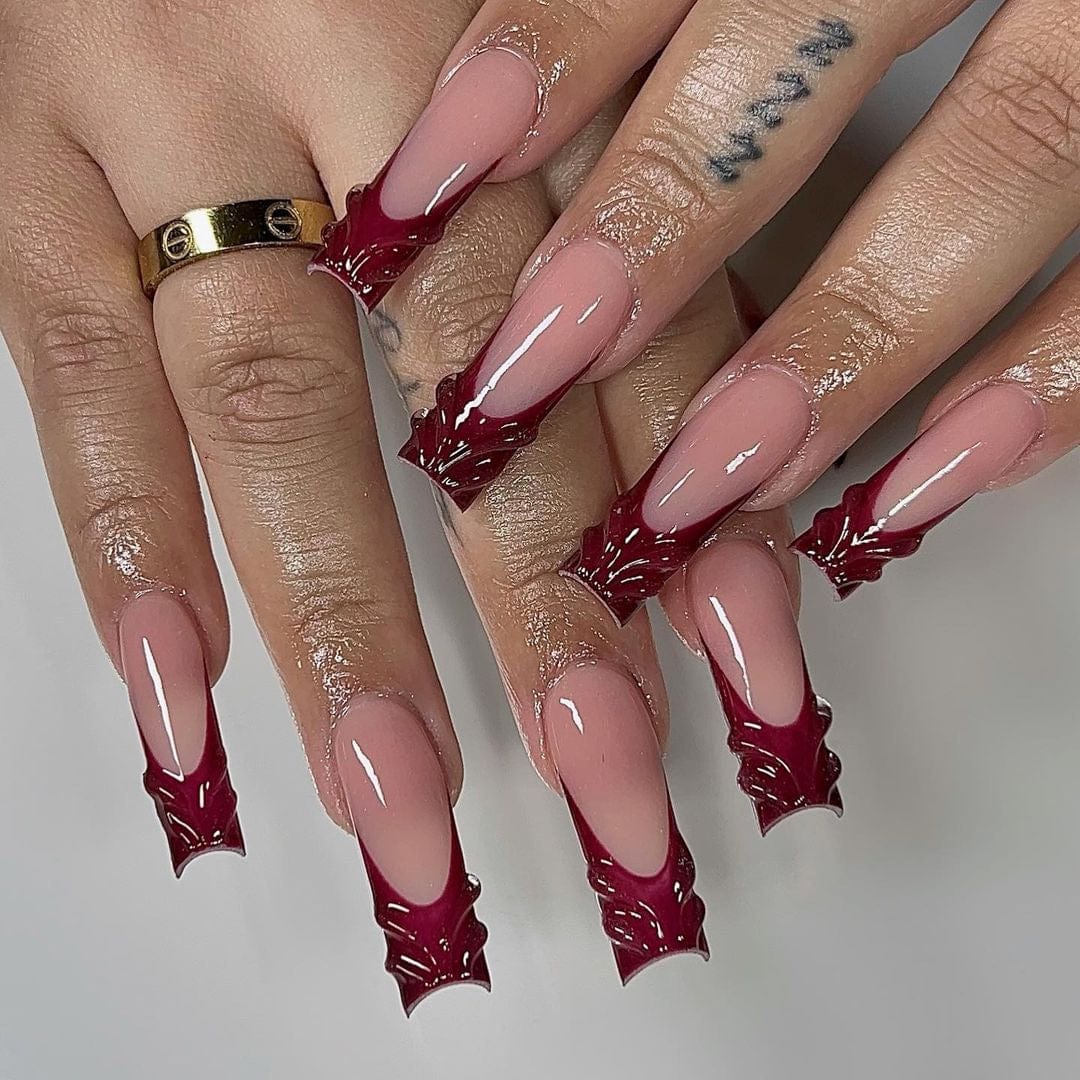 red long press on nails for a stylish, spooky, and chic Halloween manicure