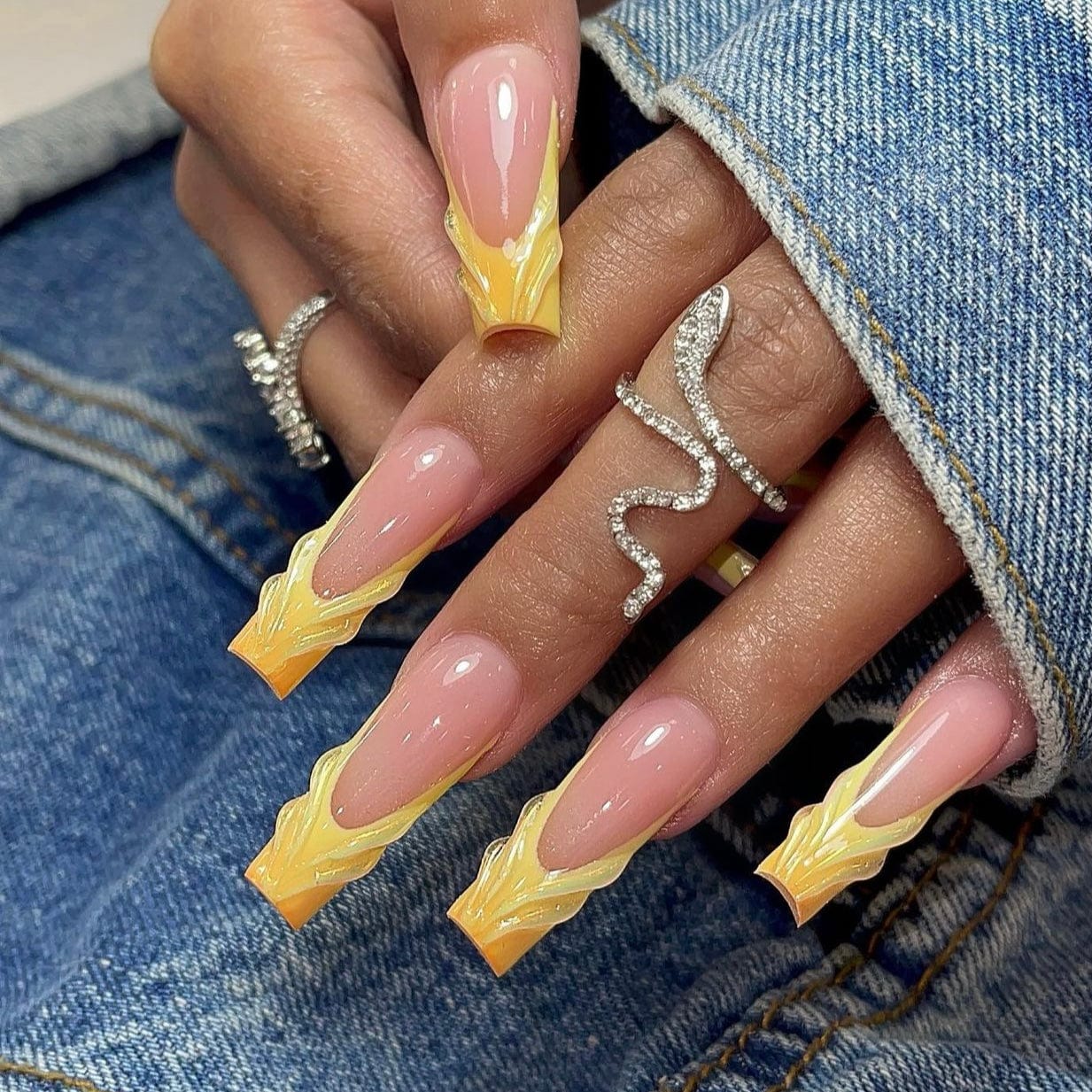 Yellow Mermaid Chunky French Tips